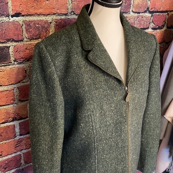 Kasper & Company Green Tweed Wool Blend Zip Up Fall Jacket Size 12 - Picture 7 of 15